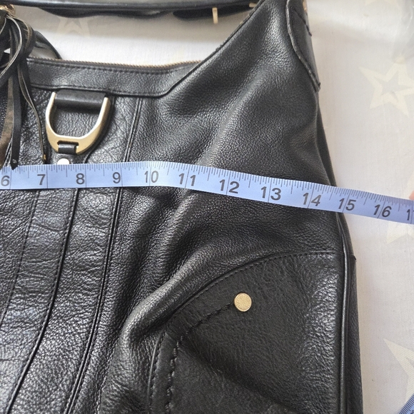 Cole Haan Hobo Handbag Soft Pebbled Black Leather With Tassel Purse - Picture 7 of 11